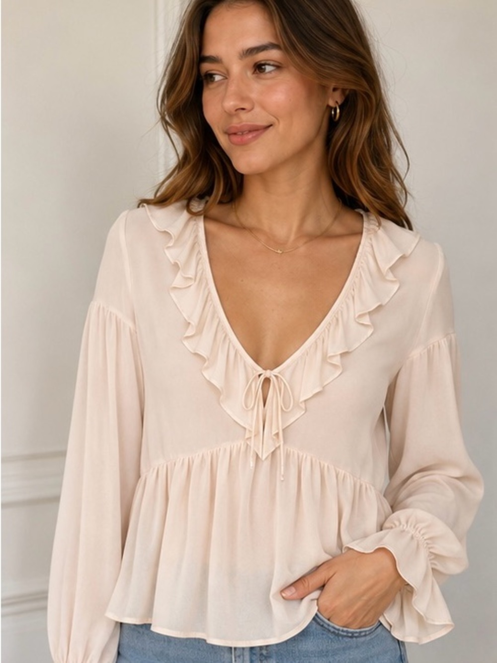 Reformation Wyn Ruffle Blouse | Blush Pink Romantic Peplum Top | Size 2